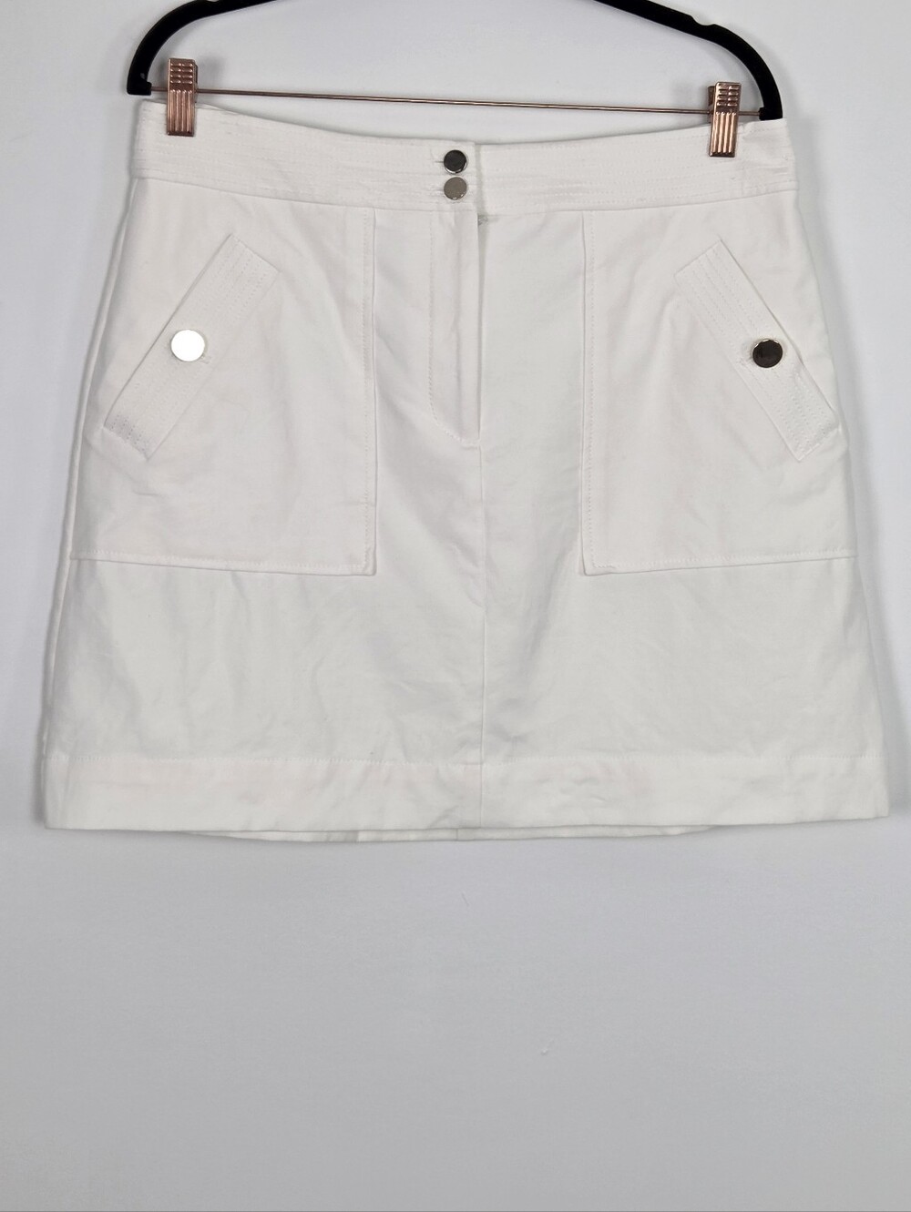 Loft Ivory Pencil Gold Buttons Mini Skirt Size 12